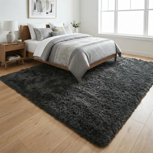 Vista 13 de Alfombra suave y esponjosa para dormitorio, alfombra de felpa lanuda de 7 x 10, alfombra antideslizante y mullida para sala de estar, habitación