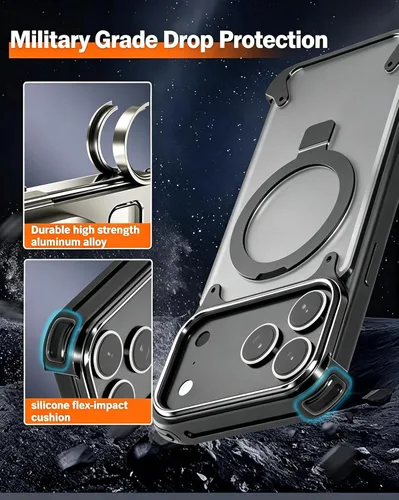 Vista 4 de Losin for iPhone 18 Pro Max/17 Pro Max Metal Bumper Kickstand Case,Black Negro
