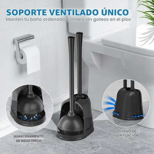 Vista 5 de LOVLOY Juego de émbolo y cepillo de inodoro, cepillo de cuenco y émbolo de inodoro resistente con soporte ventilado, combo de cepillo de inodoro 2