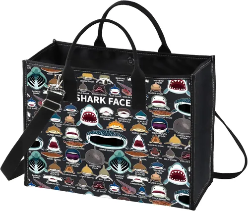 Vista 9 de BWWKTOP Bolsa de lona con cara de tiburón, regalo para amantes de los tiburones, bolsas reutilizables para comestibles