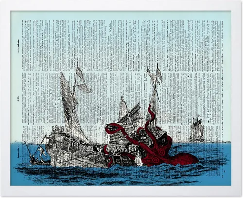 Vista 46 de Poster Master Póster de pulpo para parejas, póster de diccionario, arte Kraken, regalo romántico para él, ella, amantes, decoración náutica
