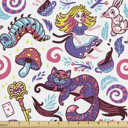 Vista 39 de Ambesonne - Tela Indie de The Yard, patrón colorido con anteojos clásicos de moda antigua, nerd, inteligente, bohemio, dibujo de doodle, tela