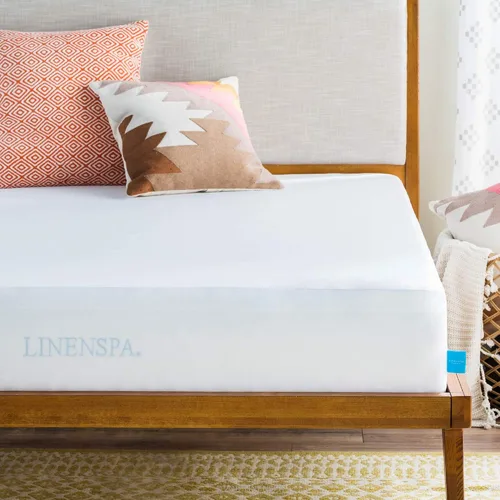 Vista 6 de Linenspa - Cubrecolchón de espuma viscoelástica con gel, de 2 pulgadas, tamaño Queen y protector de colchón impermeable suave de alta calidad, sin