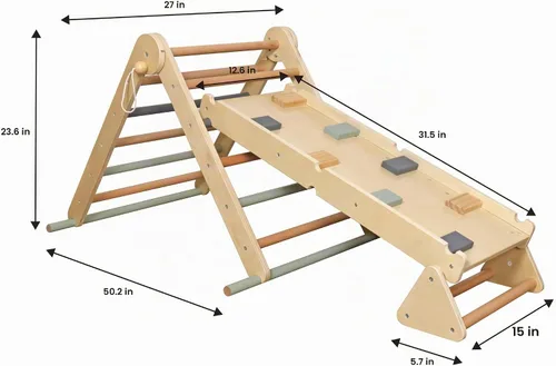 Vista 5 de Juego de escalada plegable para niños con escalera, rampa, haz de equilibrio; juguetes de escalada de madera triangular para niños pequeños de 1 a 3