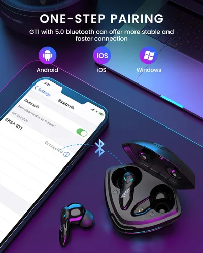 Vista 8 de EKSA GT1 - Auriculares inalámbricos para videojuegos, Bluetooth de 45 ms, ultra baja latencia, con modo de juegomúsica, auriculares con micrófono