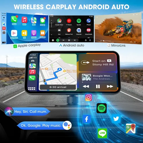 Vista 2 de Cámara de salpicadero portátil CarPlay estéreo - Pantalla de automóvil inalámbrica Android Auto - Pantalla de 6.25" IPS 4K Full HD DVR de automóvil