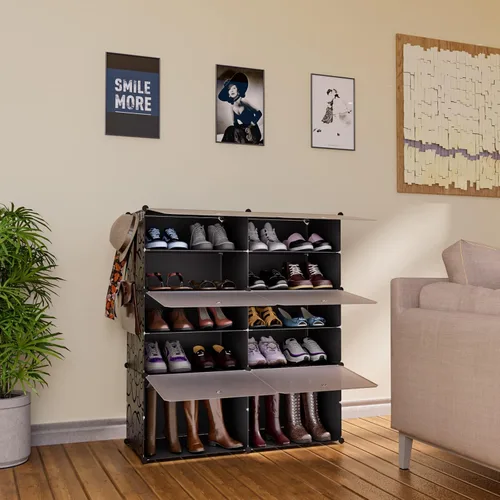 Vista 2 de Zapatero de 6 niveles, armario de almacenamiento de zapatos de 24 pares de estantes de plástico para zapatos, organizador para armario, pasillo