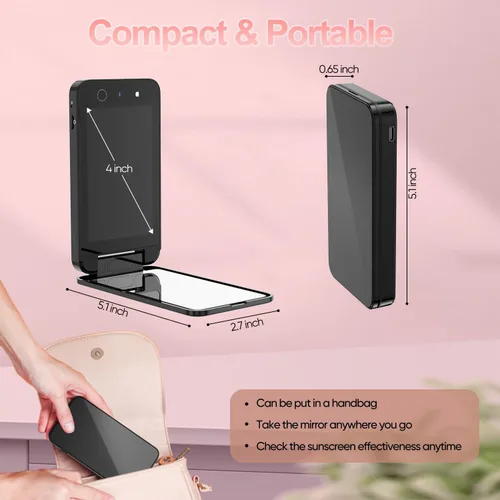 Vista 5 de Vanexiss Cámara ULTRAVIOLETA para la cámara de protección solar del espejo Espejo de maquillaje de viaje compacto recargable Espejo de bolsillo