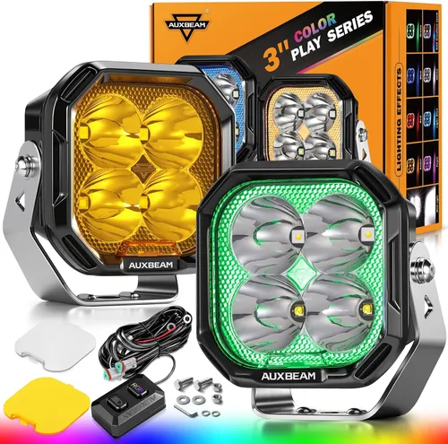 Vista 9 de Auxbeam Luces LED RGB en Cápsula de 3 Pulgadas, 7 Retroiluminación de Ciclo de Gradiente Dinámico, Combo Spot Flood de 116W, Luz de Conducción