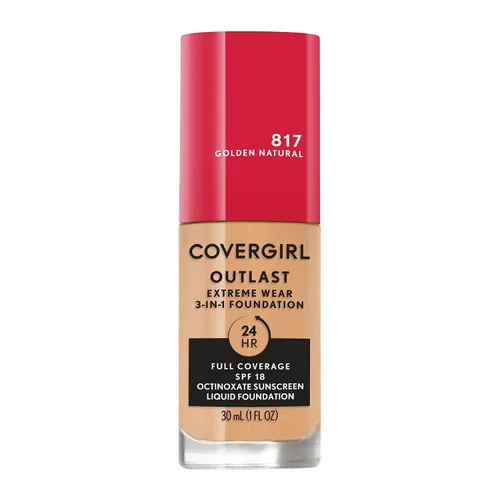 Vista 29 de Covergirl Outlast Extreme Wear Base líquida 3 en 1 de cobertura completa, protector solar SPF 18, beige pulido, 1 onza líquida