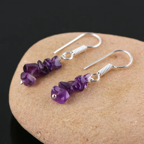Vista 3 de Thecraftman - Aretes de amatista natural para mujer, joyería de yoga, meditación, aretes de cristal, piedra preciosa cruda, cristales curativos