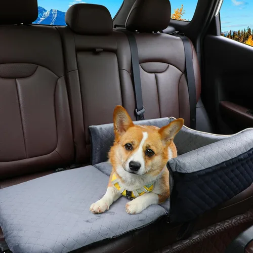 Vista 8 de Cama de Asiento de Automóvil para Perros 2 en 1 para Perros Pequeños/Medianos de hasta 35 libras, Correas de Seguridad Ajustables, Espuma