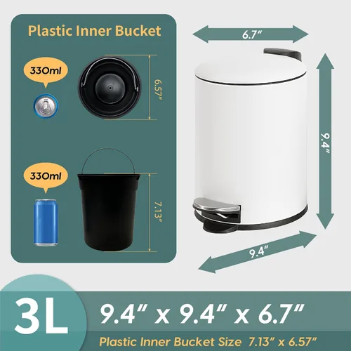 Vista 7 de SunnyPoint Mini bote de basura de 3 L con tapa, pequeño cubo de basura con pasador, cubo interior extraíble y de cierre lento - Compacto para baño