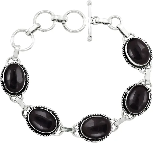Vista 6 de Natural & Synthetic Gemstones 925 Silver Plated Handmade Link Bracelets Amatista