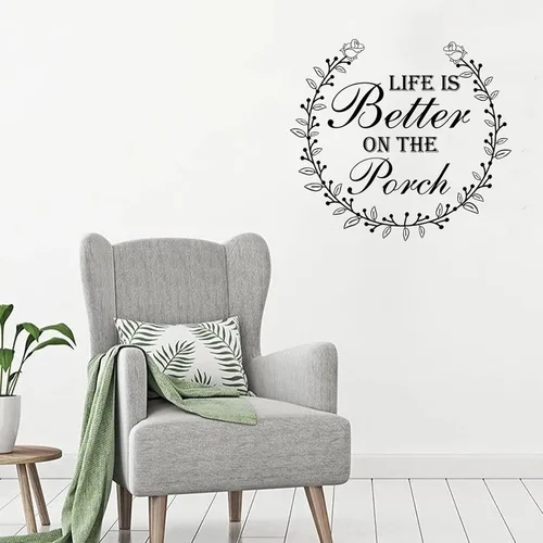 Vista 3 de Calcomanías de pared con texto "Life is Better On The Porche" extraíble para dormitorio, decoración del hogar Estilo-5
