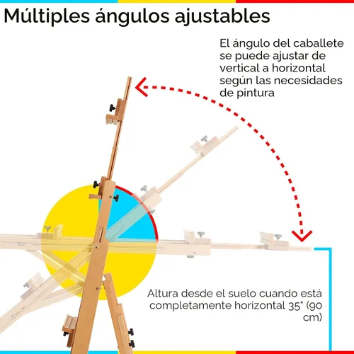 Vista 3 de MEEDEN Caballete versátil con marco en H de estudio – Caballete de estudio de madera de haya ajustable para todos los medios, soporte de caballete