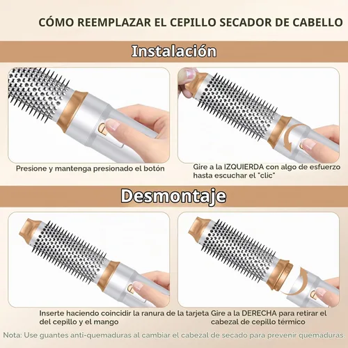 Vista 6 de Cepillo secador de pelo 6 en uno, rizador de aire, cepillo redondo de 800 W, cepillo iónico para mujer, cepillo de aire caliente, herramientas