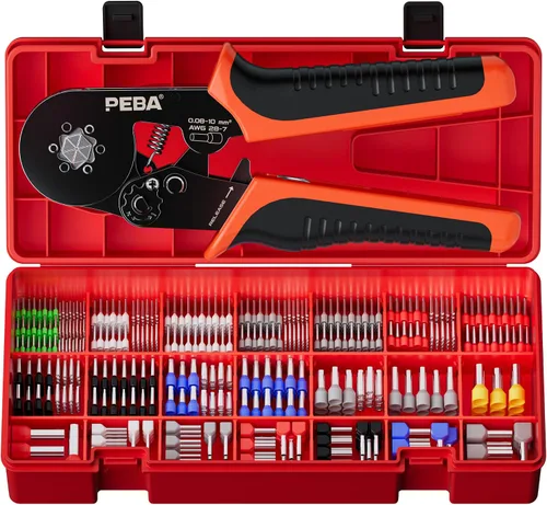Vista 12 de Kit de herramientas de crimpado de ferrules PEBA, 21 tamaños de terminales de ferrules de alambre y ferrules hexagonales para crimpado AWG28-7