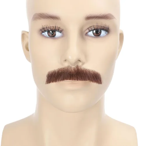 Vista 2 de Bigote falso para hombre, 100% fibra sintética, pelo anudado a mano, disfraz divertido, cosplay, lápiz, barba realista (marrón)