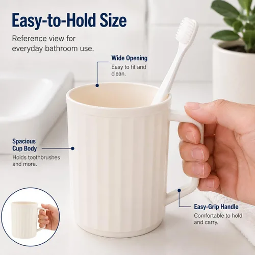 Vista 5 de Beavorty Tazas de baño vaso de plástico para cepillos de dientes con asa para viajes en casa, taza blanca