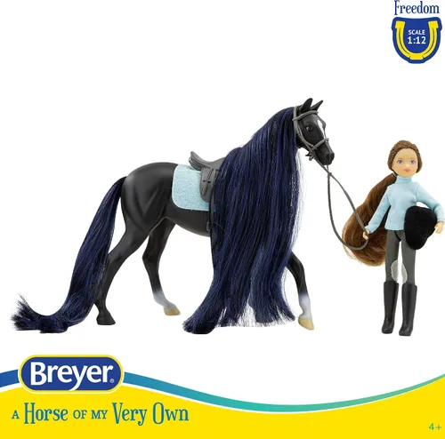 Vista 3 de Breyer Freedom Series Horse & English Rider Set - Jet & Charlotte - Figura de juguete negra de 9.75 x 7 pulgadas, escala 1:12, modelo #61145