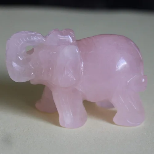Vista 3 de Estatua de elefante de cuarzo rosa tallada a mano, estatua coleccionable de 2 pulgadas
