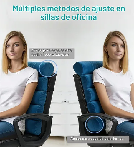 Vista 4 de Almohada de apoyo lumbar para silla de oficina con respaldo alto Terciopelo azul corto