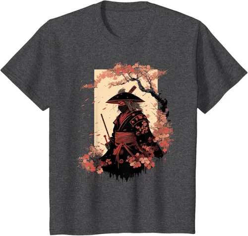 Vista 25 de Camiseta estética vintage samurái de arte japonés samurái retro cereza, Negro