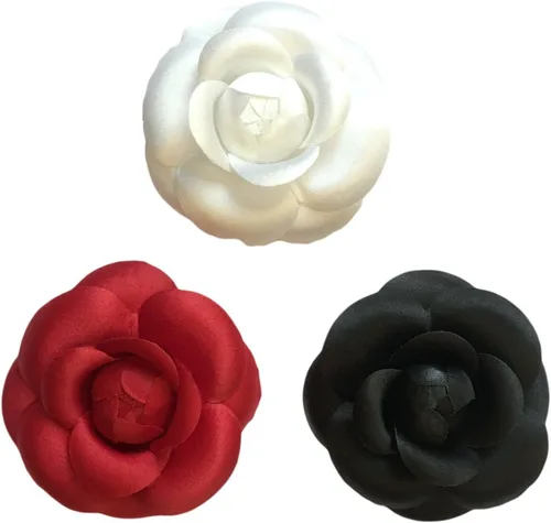 Vista 3 de Blanco Satén de seda Camellia broche Pin
