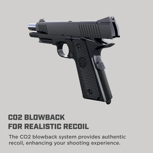 Vista 4 de Pistola de aire Barra Airguns 1911 Blowback BB, Pistolas de gas Blowback BB para adultos, Pistolas de CO2, calibre.177, 340 FPS, toda metálica