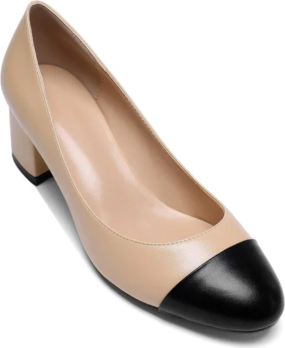 Vista 4 de YODEKS Zapatos de tacón bajo de 2 pulgadas para mujer, zapatos de tacón bajo sin cordones, microfibra sintética y suela de goma, socialites
