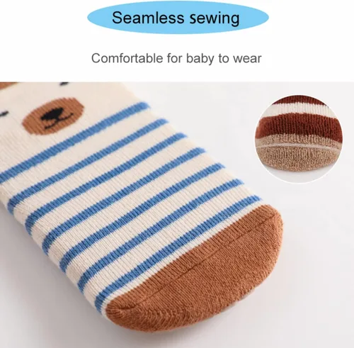 Vista 6 de Calcetines de bebé antideslizantes para niños pequeños, calcetines cálidos gruesos antideslizantes para niñas y niños recién nacidos, 5 pares