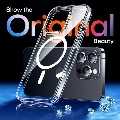 Vista 3 de CANSHN Funda magnética transparente compatible con iPhone 15 Pro [Compatible con Magsafe] [No amarillea] Funda protectora delgada y fina a prueba