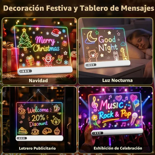 Vista 7 de Tablero de dibujo LED de 16 pulgadas para niños, tablero de notas LED recargable con 7 colores, tableta de dibujo iluminada, 7 modos dinásticos