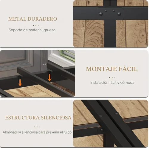 Vista 5 de Jenmit - Estructura de cama de tamaño completo con estación de carga y luces LED, estructura de cama de plataforma metálica con cabecera y pie