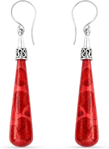 Vista 11 de Red Coral Drop Dangle Earrings for Women in 925 Sterling Silver 01 - Coral