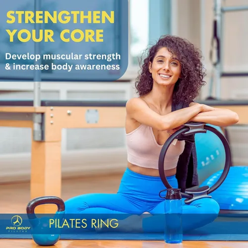 Vista 5 de ProBody Pilates Círculo mágico de 14 pulgadas y una pelota de yoga de 25.6 in con base y bandas (2 unidades) para estabilidad, barras, yoga