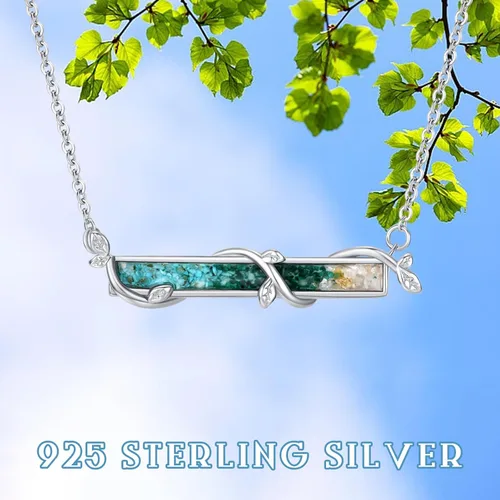 Vista 6 de Aututer Collar de barra horizontal de plata de ley con colgante de barra de hoja de ópalo blancoazulverde, regalo de joyería de ópalo para mujeres