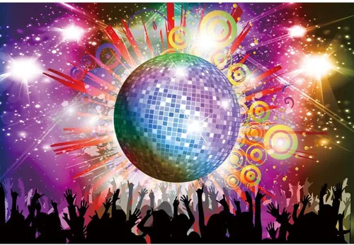 Vista 7 de AOFOTO Telones de fondo de bola de discotecas de 5 x 3 pies para fotografía, luces de neón brillantes, música, club, baile, DJ, tema de sesión