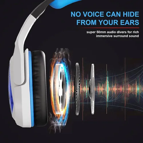 Vista 4 de Auriculares supraaurales estéreo Sades, con cable para PC, de 964 pulgadas, para videojuegos, con micrófono, Blanco