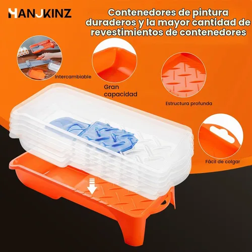 Vista 5 de Kit de rodillos de pintura, kit de 15 rodillos de pintura pequeños de 2 pulgadas con cubiertas de rodillo de pintura de microfibra, bandeja
