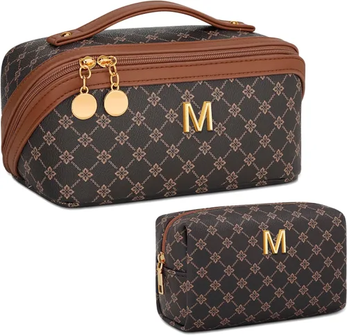 Vista 72 de Regalos de cumpleaños para mujeres y adolescentes, juego de bolsas organizadoras de maquillaje con iniciales personalizadas, bolsa de cosméticos