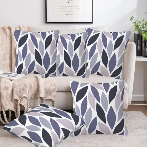 Vista 6 de Fundas de almohada decorativas con flores abstractas y hojas, 16 x 16 pulgadas, juego de 2, fundas de almohada decorativas suaves para sala
