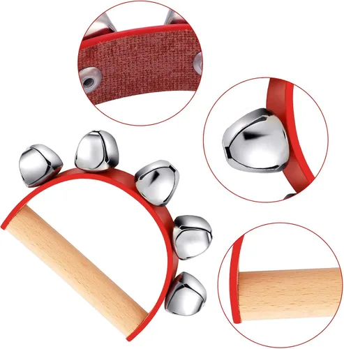 Vista 3 de 6 campanas de trineo con mango de Navidad, instrumento musical, temblor de madera con 5 campanas para fiesta de Navidad, actuaciones de banda