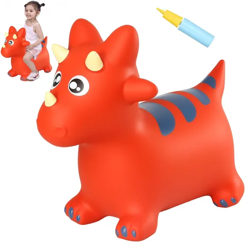 Vista 18 de INPANY Caballo rebotador, juguetes saltarines de oso, animal saltarín para niños pequeños, juguete de goma para montar y rebotar para niños, lindos