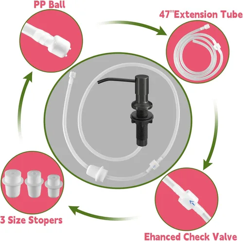 Vista 5 de OHiHi - Dispensador de jabón para fregadero de cocina con tubo de extensión de 47 pulgadas, base de cabezal de bomba ancha, sin fugas de agua, sin