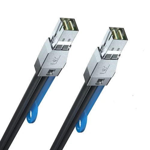 Vista 3 de H!Fiber.com 12G External Mini SAS HD SFF-8644 to SFF-8644 Cable, 12Gbps High Density HD Cable, 100 Ohms, 0.3-Meter(0.98ft), 28AWG, for Hard Disk