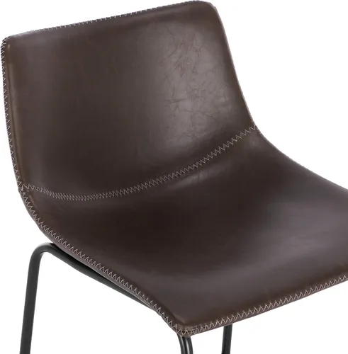 Vista 8 de POLY & BARK Brinley - Juego de 3 taburetes modernos sin brazos con respaldo suavemente curvado y patas de madera, color marrón, asiento de piel