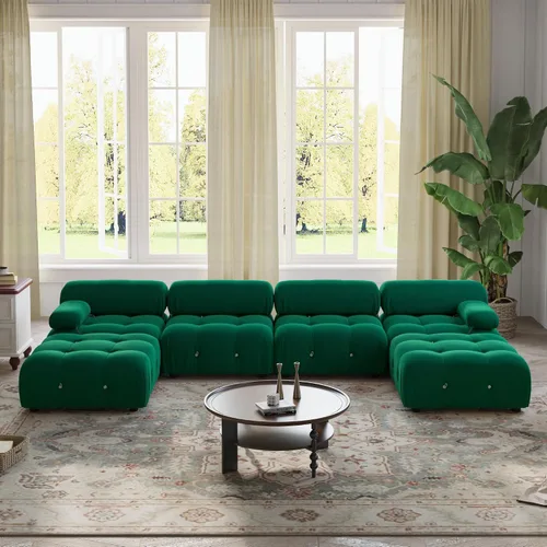 Vista 23 de WJShome Sofá modular modular de 103.95 pulgadas, sofá convertible de terciopelo de 3 plazas minimalista para sala de estar, sofá moderno y grande