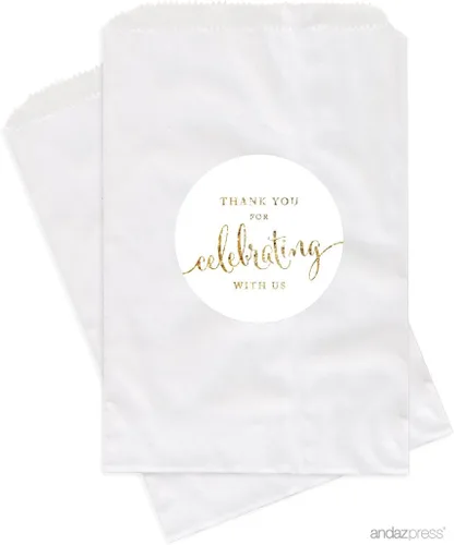 Vista 37 de Andaz Press Bolsas de regalo personalizadas para mesa de postre, agradecimiento por celebrar con nosotros, aguamarina, paquete de 24, personalizadas